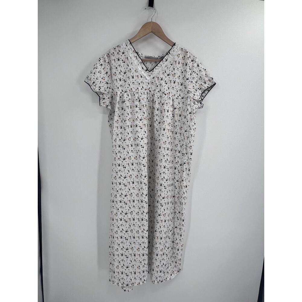 Vermont Country Store 100% Cotton White Floral Nightgown L Cottagecore